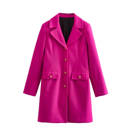 Color-rose red-Winter Slim Fitting Wool Coat Office Long Cut Coat-Fancey Boutique
