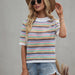 Color-Spring Summer Stitching Hollow Out Cutout Sweater Loose round Neck Striped Sweater-Fancey Boutique