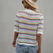 Color-Spring Summer Stitching Hollow Out Cutout Sweater Loose round Neck Striped Sweater-Fancey Boutique