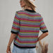 Color-Spring Summer Stitching Hollow Out Cutout Sweater Loose round Neck Striped Sweater-Fancey Boutique