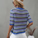 Color-Spring Summer Stitching Hollow Out Cutout Sweater Loose round Neck Striped Sweater-Fancey Boutique