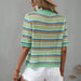 Color-Spring Summer Stitching Hollow Out Cutout Sweater Loose round Neck Striped Sweater-Fancey Boutique