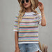 Color-White-Spring Summer Stitching Hollow Out Cutout Sweater Loose round Neck Striped Sweater-Fancey Boutique