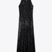 Color-Black-Graceful Beads Decoration Midi Dress Sexy Solid Color Dress Winter Lace Up Hip Dress For Women-Fancey Boutique