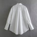 Color-Summer White Polo Collar Solid Color Single Pocket Long Sleeve Shirt Women-Fancey Boutique