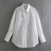 Color-White-Summer White Polo Collar Solid Color Single Pocket Long Sleeve Shirt Women-Fancey Boutique
