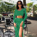 Color-Women Clothing Thread Short Top Slit Skirt Slim Fit Two Piece Suit-Fancey Boutique