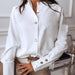Color-Spring Women Clothing Shirt Button Solid Color Office round Neck Shirt-Fancey Boutique