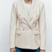 Color-Autumn Winter Women Clothing Faux Leather Double Breasted Blazer-Fancey Boutique