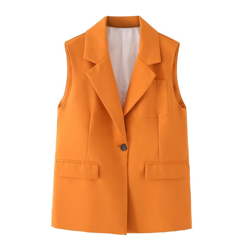 Color-Spring Autumn Vest Women Mid Length Elegant Collar Black Waistcoat Vest Waistcoat-Fancey Boutique