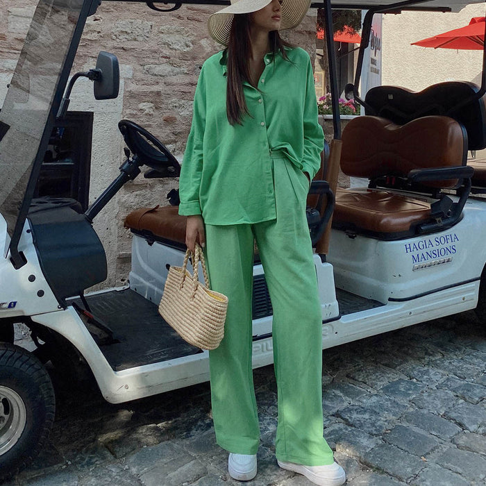 Color-Early Autumn Casual Suit Women Y2g Vacation Batwing Sleeve Shirt Top Straight Leg Trousers Two Piece Suit-Fancey Boutique