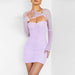 Color-Sexy Sexy Hollow Out Cutout Mesh Long Sleeve Elegant Slim Sheath Draped Dress Women Autumn Dress-Fancey Boutique