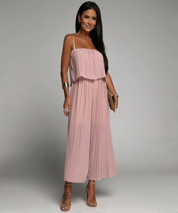 Color-Women Clothing Strap Tube Top Pleated Loose Jumpsuit-Fancey Boutique