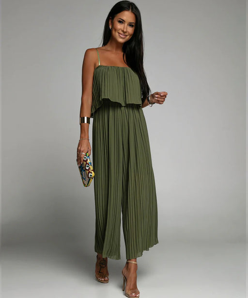 Color-Women Clothing Strap Tube Top Pleated Loose Jumpsuit-Fancey Boutique