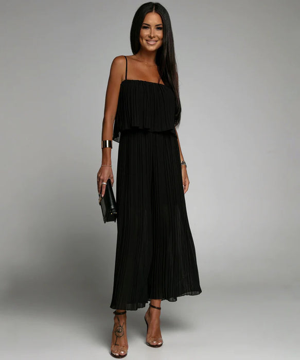 Color-Women Clothing Strap Tube Top Pleated Loose Jumpsuit-Fancey Boutique