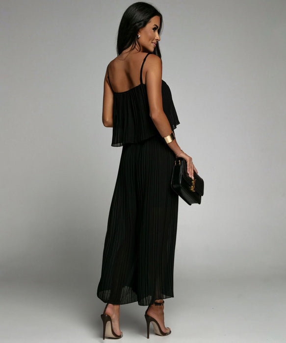 Color-Women Clothing Strap Tube Top Pleated Loose Jumpsuit-Fancey Boutique