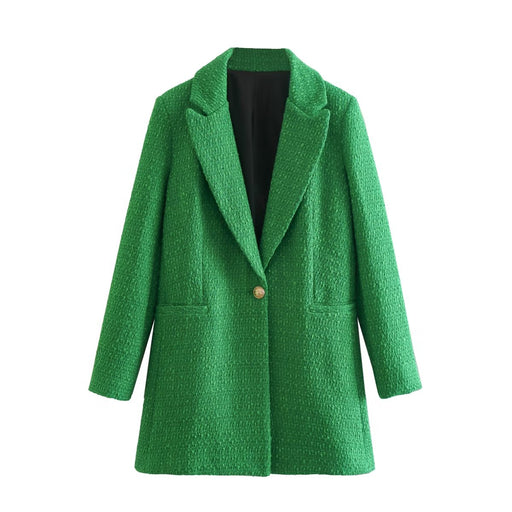 Color-Green Loose Thin Looking Collar Woolen Coat Women Autumn Winter Easy Matching Coat Tide-Fancey Boutique