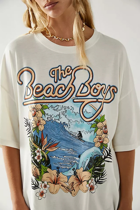 Color-Summer Neckline Color Matching Letters Seaside Landscape Coconut Print Loose Short Sleeve T shirt for Women-Fancey Boutique