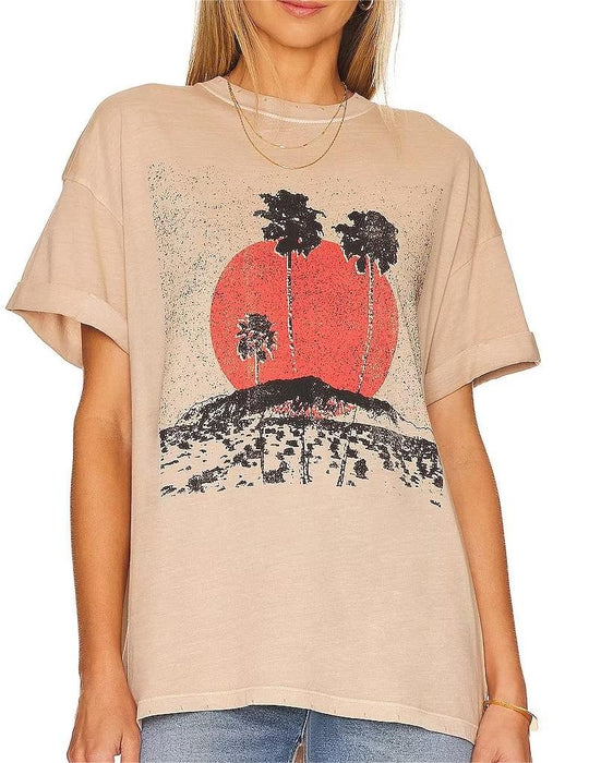 Color-Brand Angel Coconut Sun Print T shirt Loose Men Women Couple Wear Letter Graphic Short Sleeve-Fancey Boutique