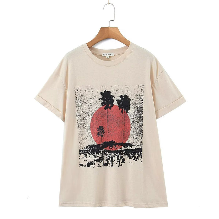 Color-Brand Angel Coconut Sun Print T shirt Loose Men Women Couple Wear Letter Graphic Short Sleeve-Fancey Boutique
