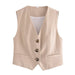 Color-Khaki-Spring Women Clothing V neck Sleeveless Short Buckle Vest Small Coat Women-Fancey Boutique