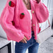 Color-Pink-Women Spring Fall Long Sleeve Solid Embroidery Short Cardigans-Fancey Boutique