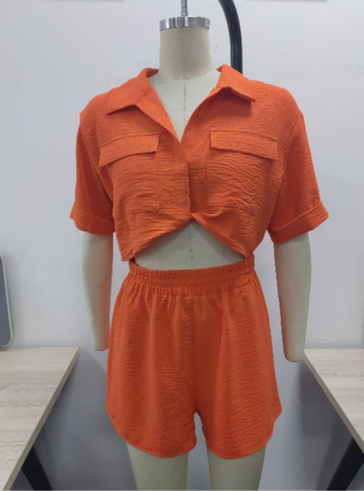 Color-Orange-Women Clothing High Waist Shorts Street Set-Fancey Boutique