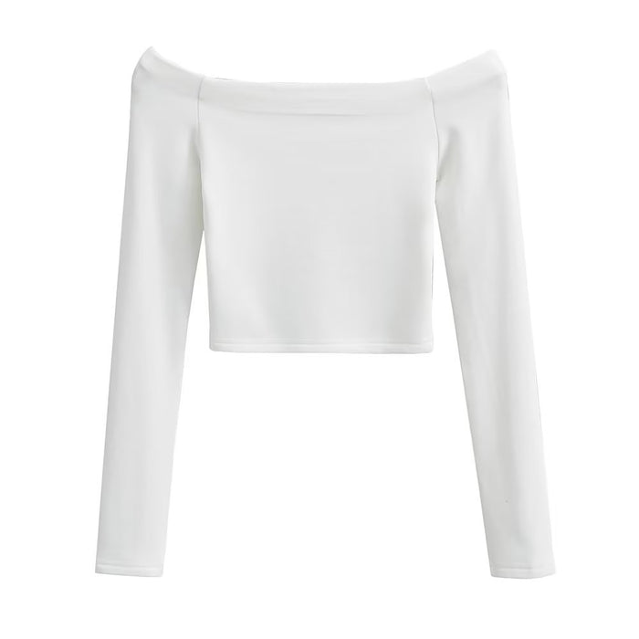 Color-Winter Sexy off Shoulder Cashmere Fleece Lined Thermal Slim Fit Long Sleeve T shirt-Fancey Boutique