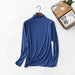 Color-Royal Blue-Spring Summer Thread Wooden Ear Turtleneck Bottoming Shirt Women Long Sleeved T Shirt Women Stretch Solid Color Underwear Top-Fancey Boutique