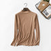 Color-Shallow Coffee-Spring Summer Thread Wooden Ear Turtleneck Bottoming Shirt Women Long Sleeved T Shirt Women Stretch Solid Color Underwear Top-Fancey Boutique