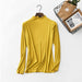Color-Turmeric-Spring Summer Thread Wooden Ear Turtleneck Bottoming Shirt Women Long Sleeved T Shirt Women Stretch Solid Color Underwear Top-Fancey Boutique