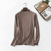 Color-Deep Coffee-Spring Summer Thread Wooden Ear Turtleneck Bottoming Shirt Women Long Sleeved T Shirt Women Stretch Solid Color Underwear Top-Fancey Boutique