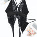 Color-Black Lace Satin Deep V Plunge neck Corset T Back Sexy Underwear Suit-Fancey Boutique