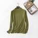 Color-Yellow Green-Spring Summer Thread Wooden Ear Turtleneck Bottoming Shirt Women Long Sleeved T Shirt Women Stretch Solid Color Underwear Top-Fancey Boutique