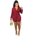 Color-Burgundy-Spring Women Collared Breasted Drawstring Shirt Two Piece Set-Fancey Boutique