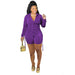 Color-Purple-Spring Women Collared Breasted Drawstring Shirt Two Piece Set-Fancey Boutique