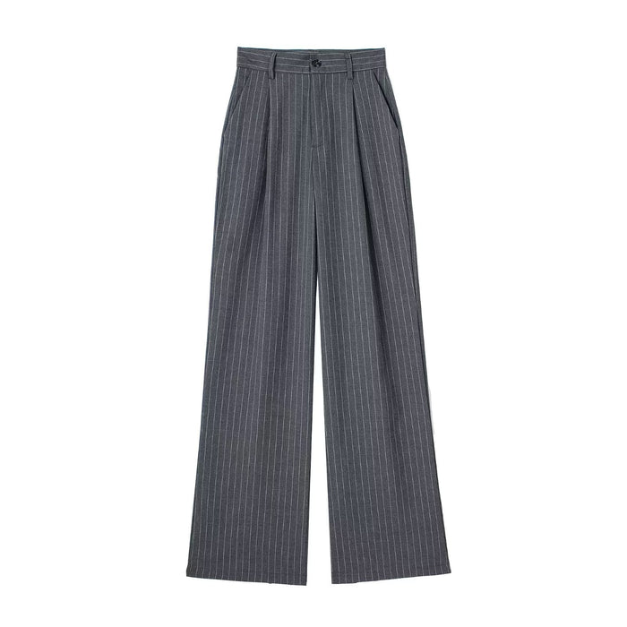Color-Gray Striped-Spring Summer High Waist Drooping Work Pant Women Slimming Straight Loose Fitting Mopping Pants-Fancey Boutique