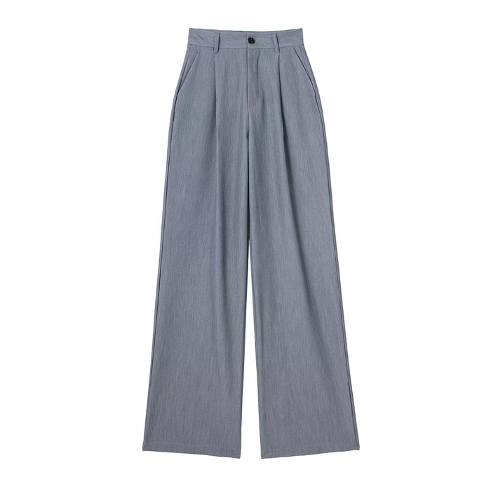 Color-Gray-Spring Summer High Waist Drooping Work Pant Women Slimming Straight Loose Fitting Mopping Pants-Fancey Boutique
