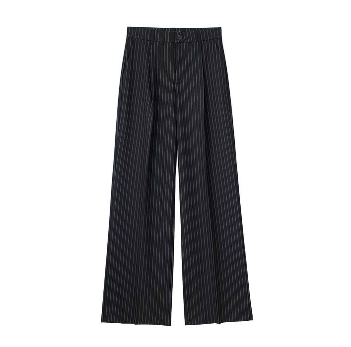 Color-Black Stripe-Spring Summer High Waist Drooping Work Pant Women Slimming Straight Loose Fitting Mopping Pants-Fancey Boutique