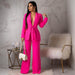 Color-Coral Red-Waist-Controlled Lace-up Small Suit Casual Professional Women Two-Piece Suit Blazer-Fancey Boutique