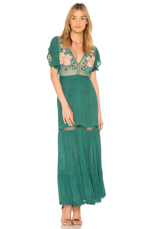 Color-Green-Women Summer Color Flower Embroidery Perspective Belted Big Dress Goddess Fan Dress-Fancey Boutique