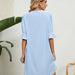 Color-Summer Solid Color V neck Loose Pleated Half Length Sleeve Dress Women-Fancey Boutique