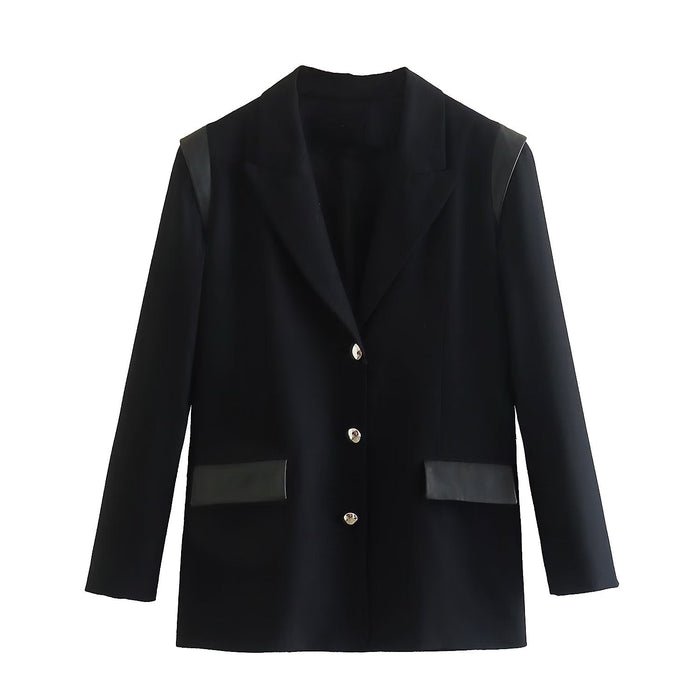 Color-Black-Spring Loose Slimming French Stitching Blazer-Fancey Boutique