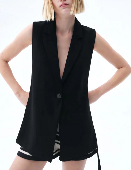 Color-Summer Wind Women Black Slit Vest Casual Office Vest-Fancey Boutique