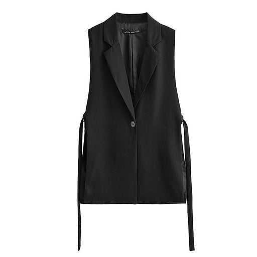 Color-Black-Summer Wind Women Black Slit Vest Casual Office Vest-Fancey Boutique