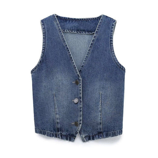 Color-Winter Women Street Denim Horse V neck Vest-Fancey Boutique