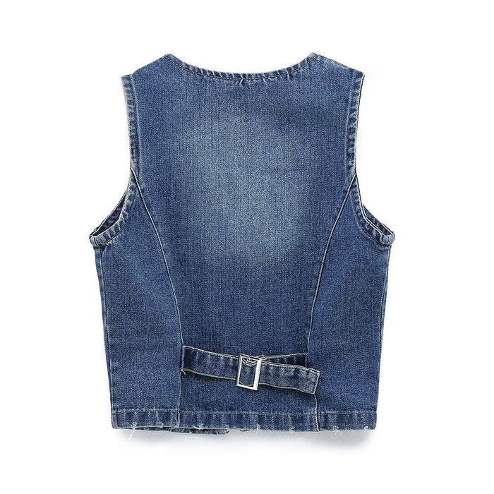 Color-Winter Women Street Denim Horse V neck Vest-Fancey Boutique