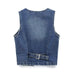 Color-Winter Women Street Denim Horse V neck Vest-Fancey Boutique