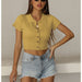 Color-Summer Solid Color Polo Collar Short-Sleeved T-shirt Women Slim Knit Bottoming Shirt-Fancey Boutique