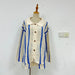 Color-Blue Pants-Autumn Sweet Casual Striped Hollow Out Cutout Two Piece Knitted Cardigan Women Coat-Fancey Boutique